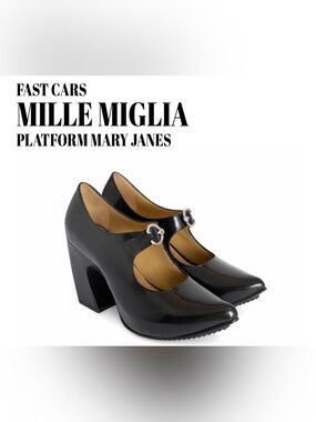 Fluevog NEW NO BOX Fast Cars Mille Miglia glossy black platform buckle heel -7